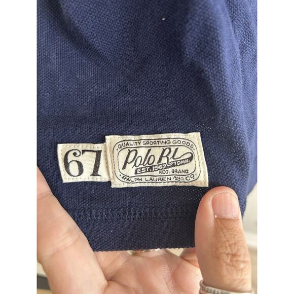 Polo Ralph Lauren Navy Blue 67 Embroidered Yellow Logo Rugby Polo Shirt Size XXL - Picture 4 of 8
